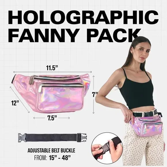 Holographic Fanny Pack Belt bag - Crossbody Waist Bag for Women ( 2- PACK ) - Picture 3 of 5